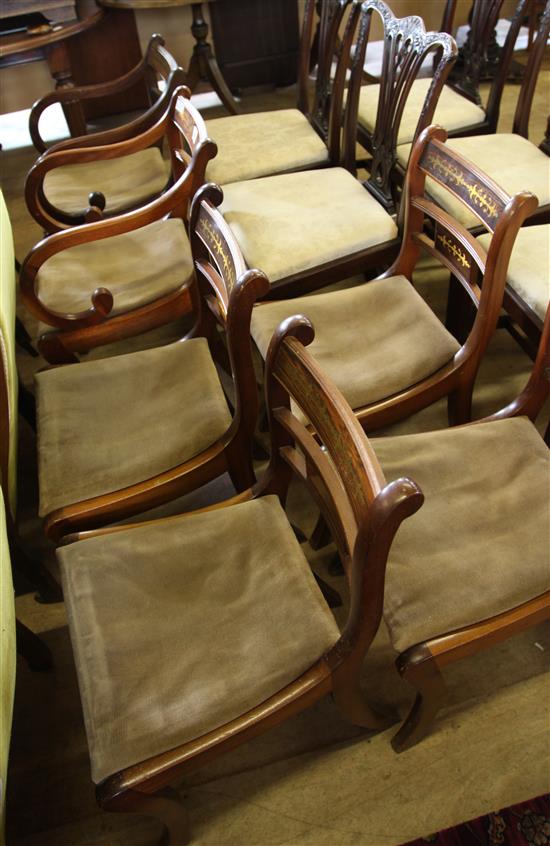 6 brass inlaid dining chairs (4 + 2)(-)